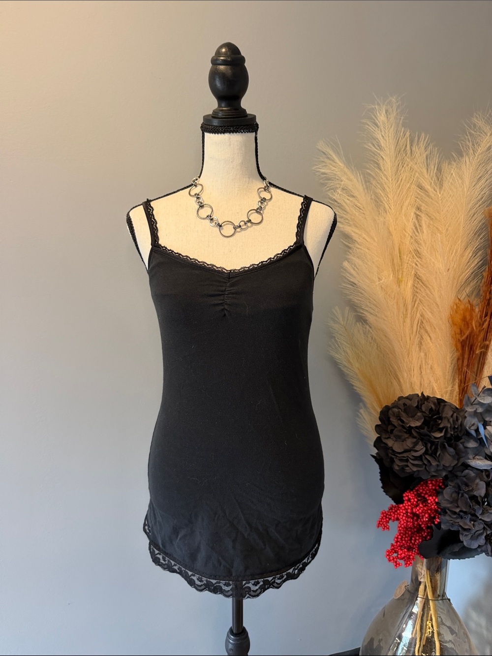 No Boundaries Black Lace-Trim Camisole Tank